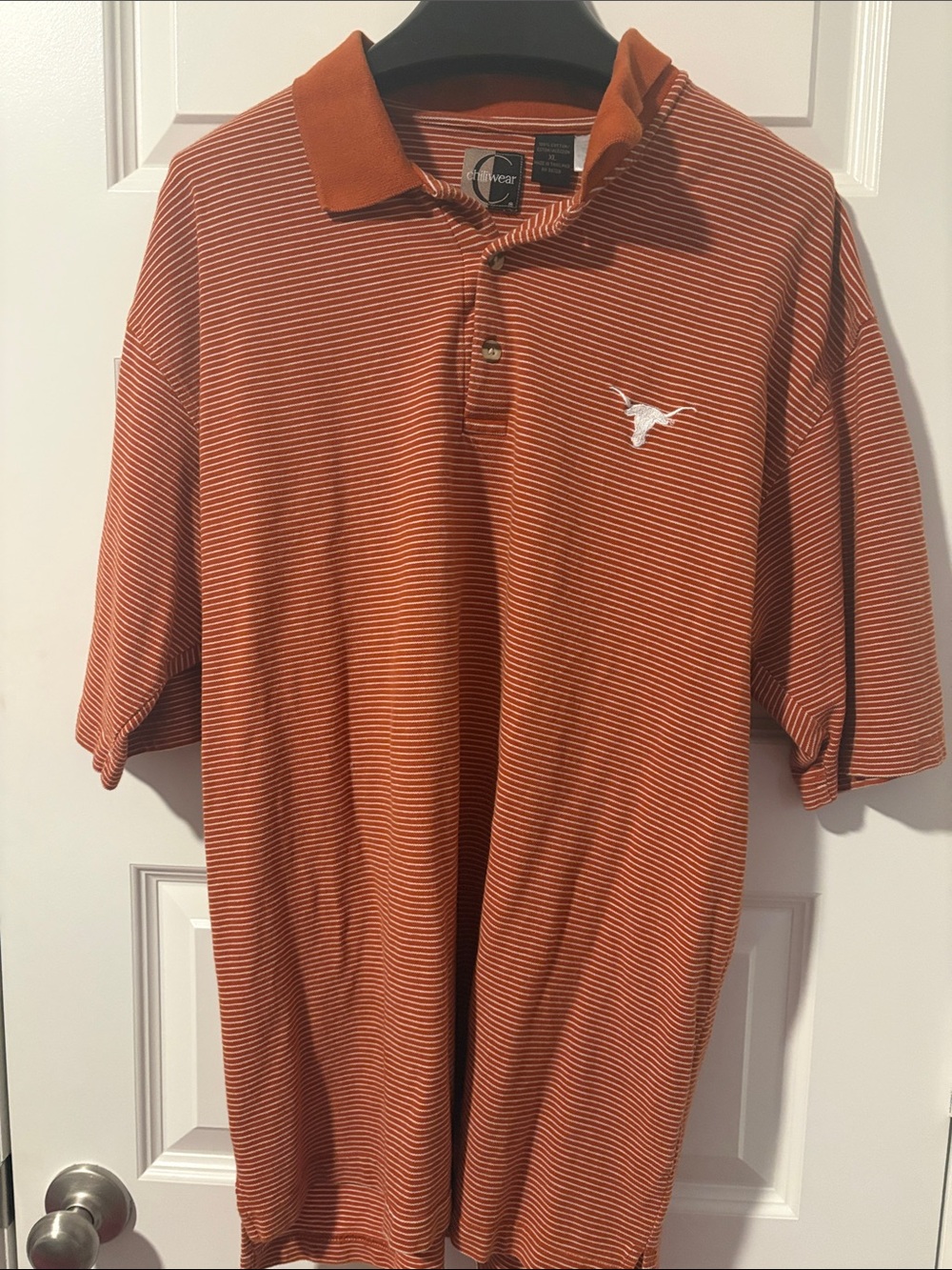 Men's Striped Polo Shirt with Longhorn Logo - Burnt Orange